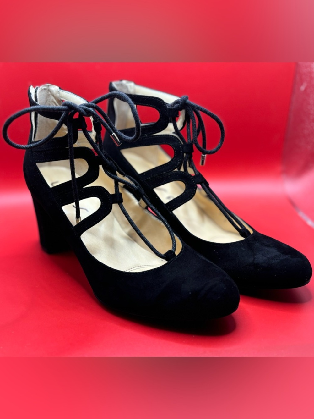 Unisa Heels Womens 7M Calete Gladiator Pumps Black Suede Back Zip Casual
